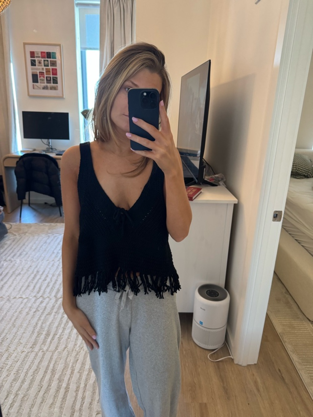 Anthropologie Black Knit Fringe Tank